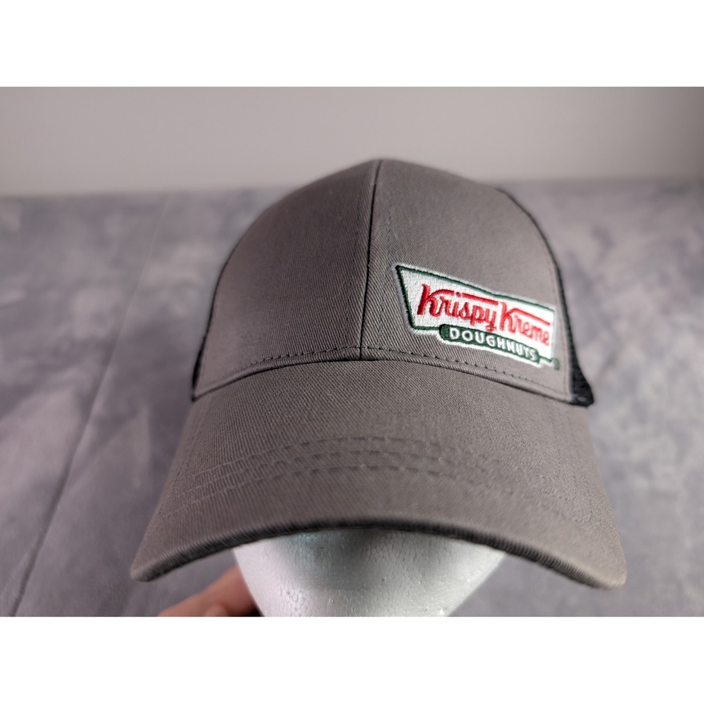 Krispy Kreme Doughnuts Trucker Hat Gray Black Mesh Snapback Cap HALO Logo Mens